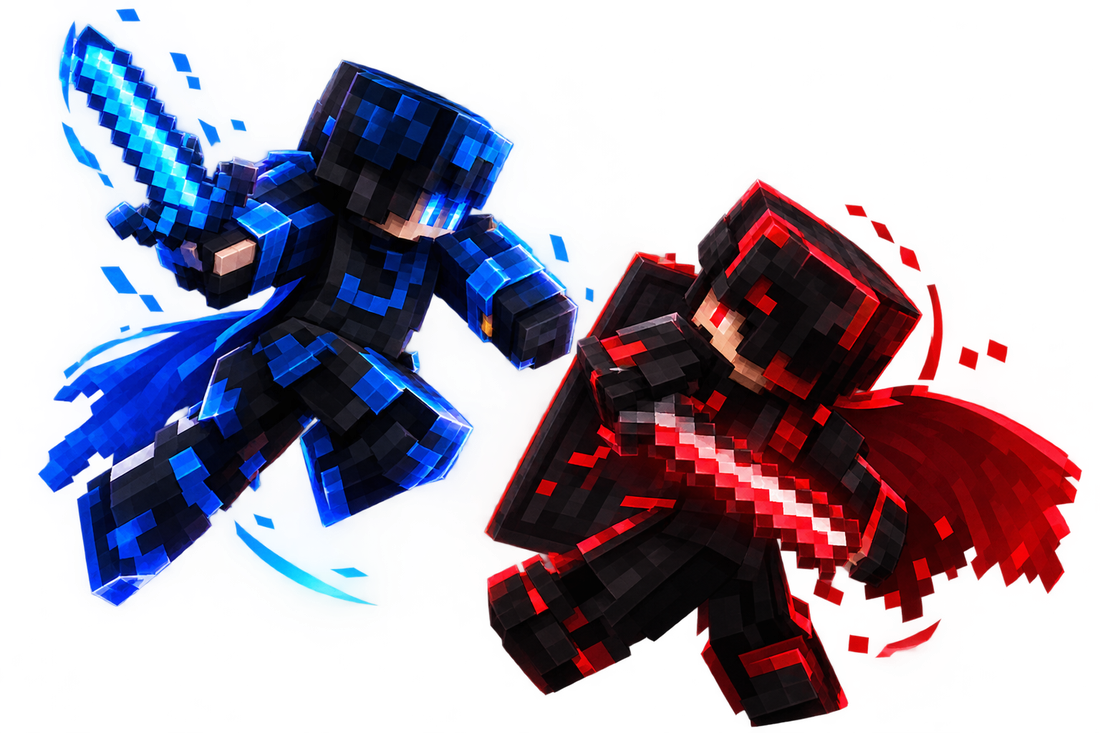 Zwei Spieler treffen im PvP-Duell mit Diamant- und Netherite-Schwertern aufeinander